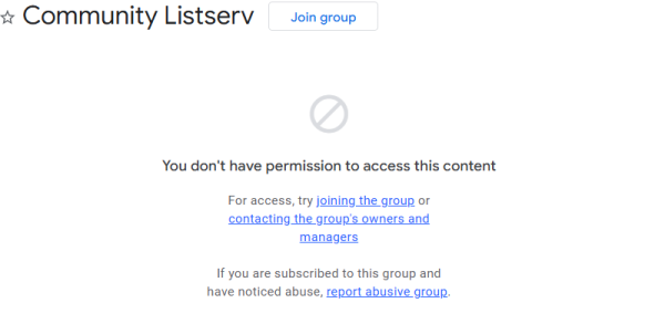 A screengrab showing the Community listserv with a Join Group button.